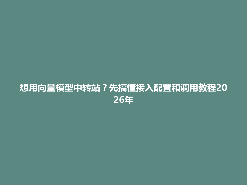 想用向量模型中转站?先搞懂接入配置和调用教程2026年 一